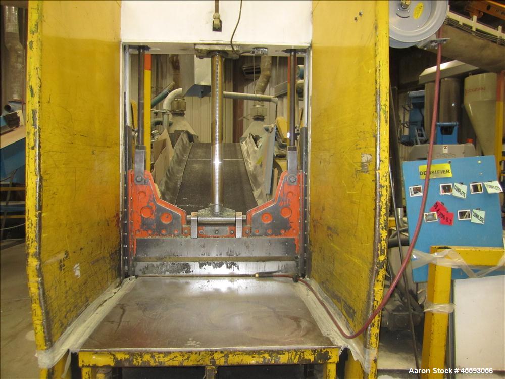 Used 1997 Roeqco model HS 115-54-148D guillotine cutter, 54" blade, 30 hp, 3/60/575 volts, 49 FLA, outfeed belt conveyor