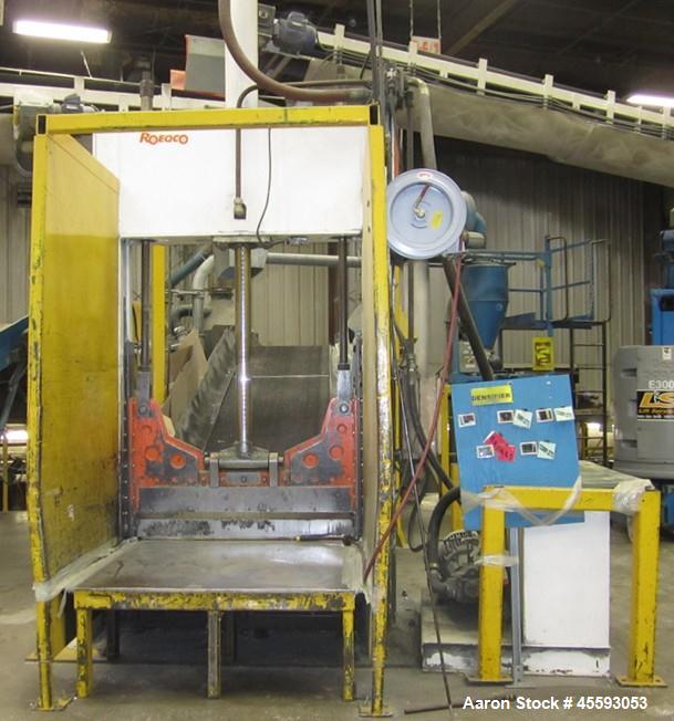 Used 1998 Roeqco model HS 115-60-169A guillotine cutter , 60" blade, 30 hp, 3/60/575 volts, 49 FLA, outfeed belt conveyor