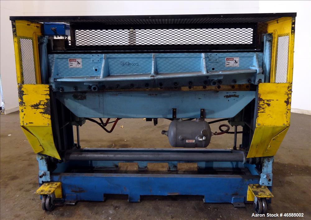 Used- Wysong 72" Wide In-Line Shear. Pneumatically operated. Includes controls. Mounted on carbon steel frame with casters.