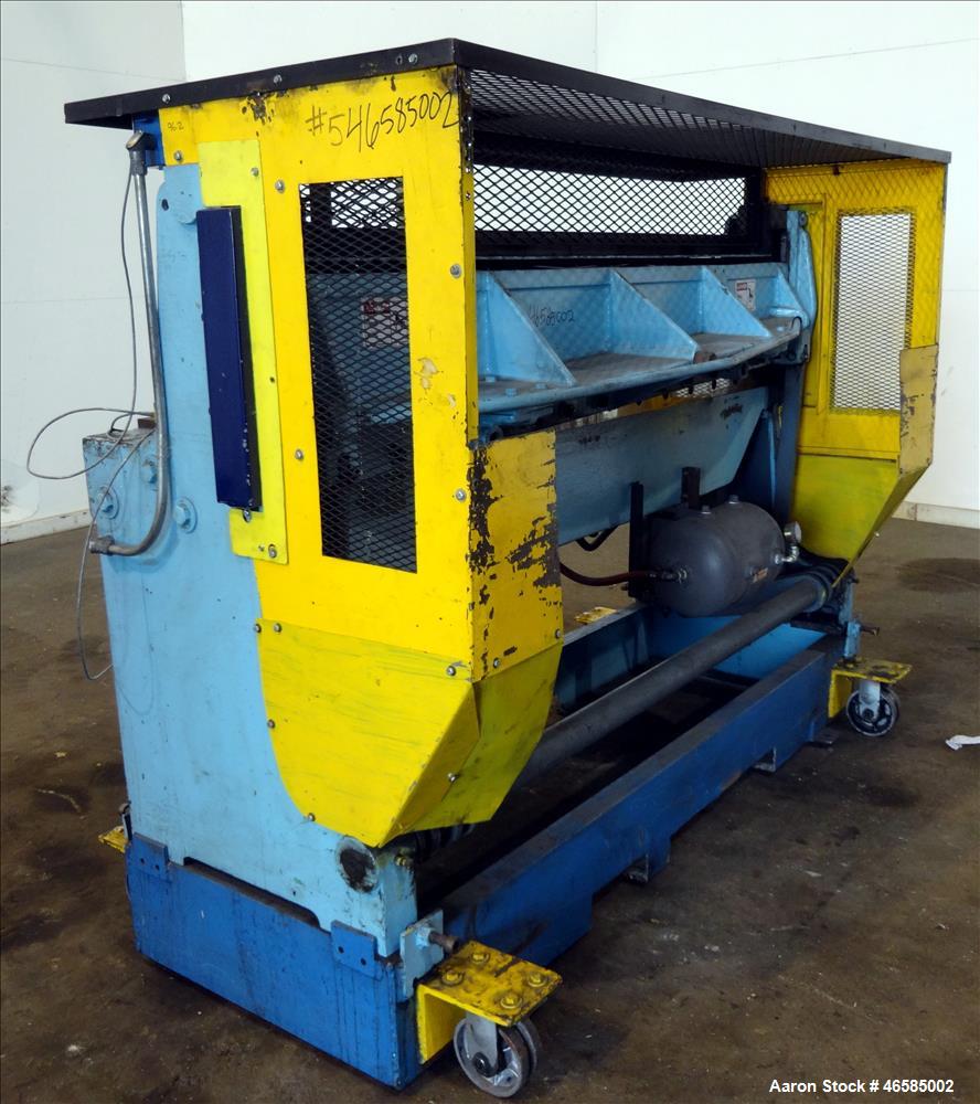 Used Wysong 72" Wide In-Line Shear. Pneumatically operated. Includes controls. Mounted on carbon steel frame with casters.