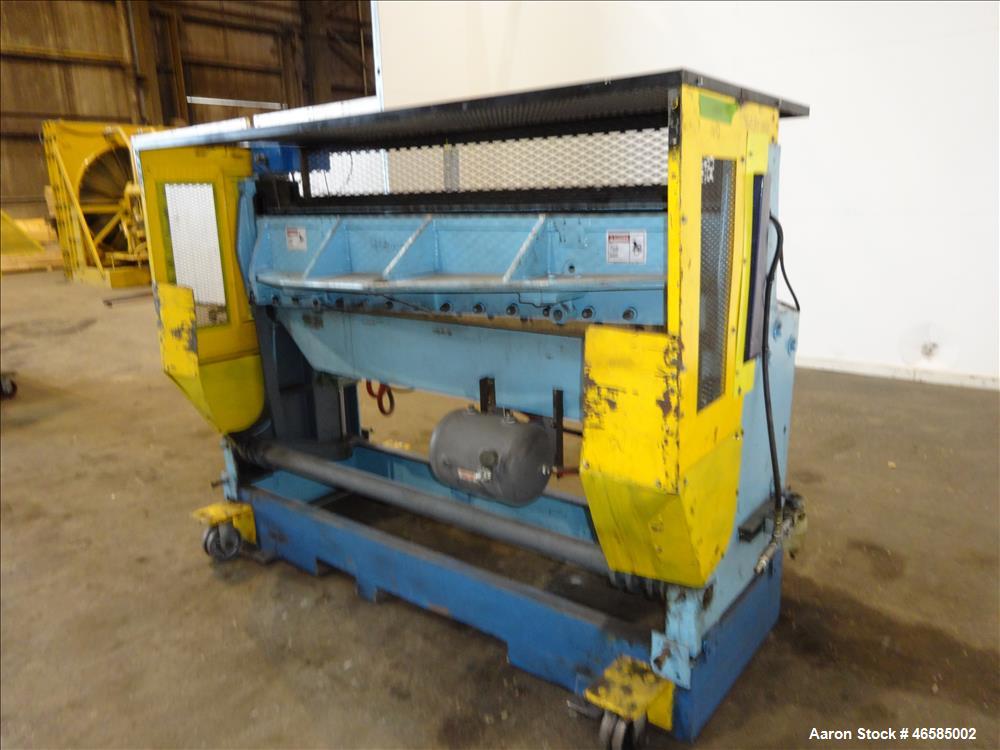 Used- Wysong 72" Wide In-Line Shear. Pneumatically operated. Includes controls. Mounted on carbon steel frame with casters.
