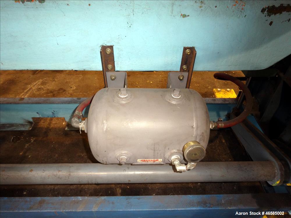 Used Wysong 72" Wide In-Line Shear. Pneumatically operated. Includes controls. Mounted on carbon steel frame with casters.