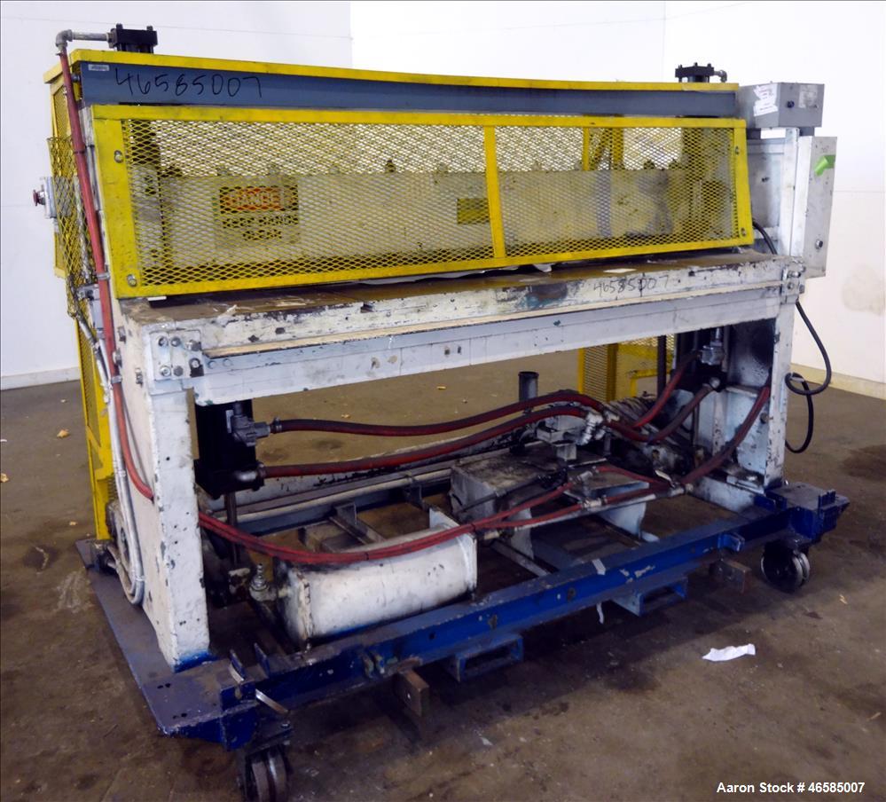 Used Wysong 72" Wide In-Line Shear, Model A-72. Pneumatically operated. Includes controls. Mounted on carbon steel frame with casters. Serial# PA4-181.