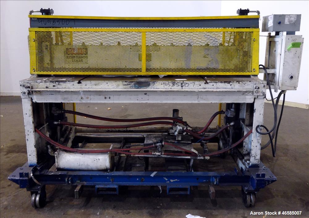 Used Wysong 72" Wide In-Line Shear, Model A-72. Pneumatically operated. Includes controls. Mounted on carbon steel frame with casters. Serial# PA4-181.