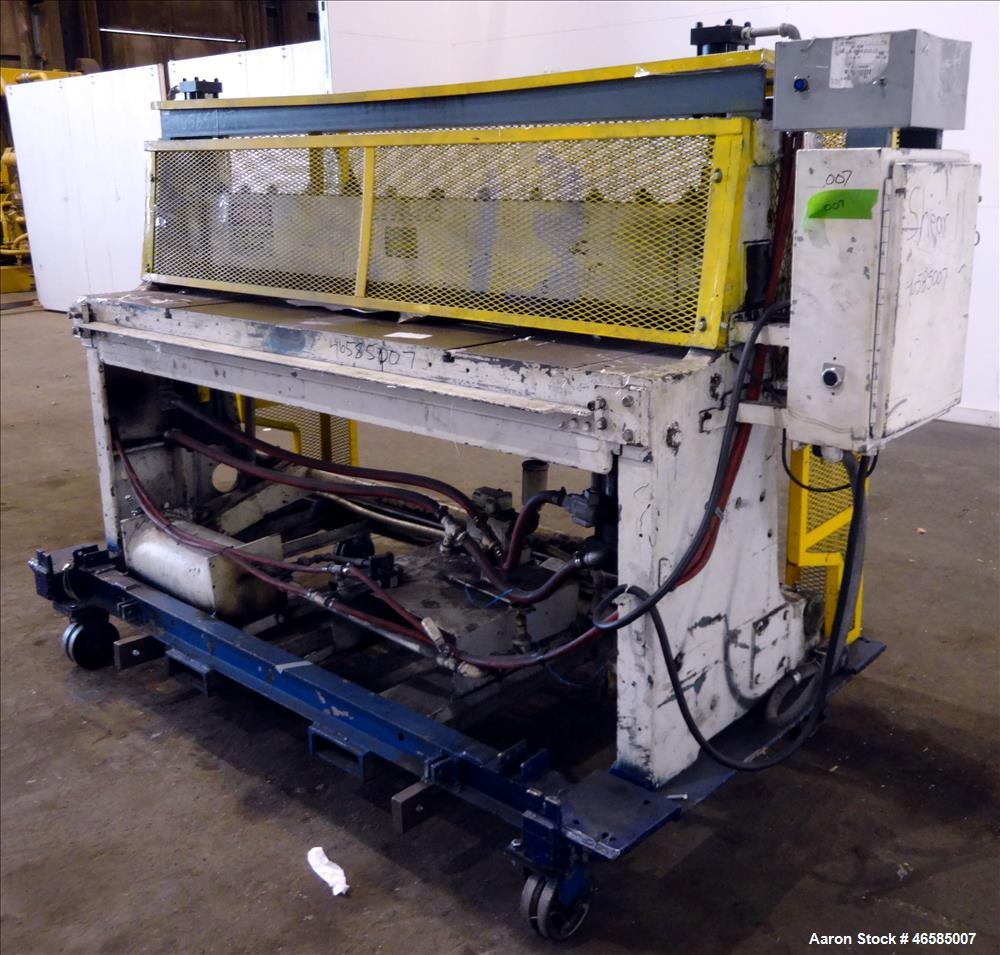 Used Wysong 72" Wide In-Line Shear, Model A-72. Pneumatically operated. Includes controls. Mounted on carbon steel frame with casters. Serial# PA4-181.