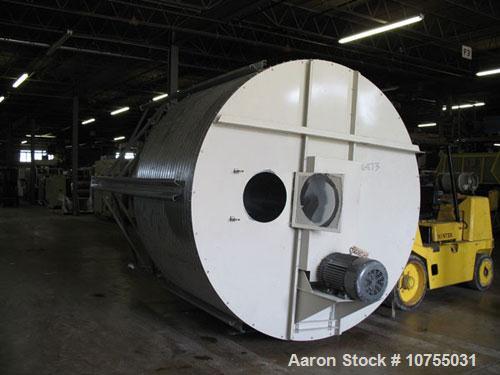 Used Approximate 10,000 lb Capacity Vertical Blender. 15 hp, 230/460 volt motor, 12" auger mixer, 3" OD vacuum take-off, side mounted box fill outlet with slide gate, clean out door. Mixer measures a...