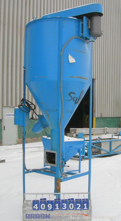 Used Vertical Screw Mixer, Approximate 35 cubic feet capacity, carbon steel. Approximately 44" diameter x 41" straight side x 36" coned bottom. 9" diameter vertical screw, driven by a 5 hp, 3/60/208-...