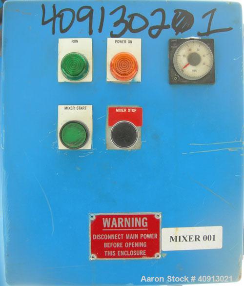 Used Vertical Screw Mixer, Approximate 35 cubic feet capacity, carbon steel. Approximately 44" diameter x 41" straight side x 36" coned bottom. 9" diameter vertical screw, driven by a 5 hp, 3/60/208-...