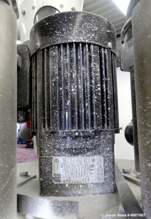 Used AEC (4) Component Colorblend Dosing Feeder, Model Synchrobln. (4) Rotating loading chambers, (1) main bottom hopper with a 6" bottom outlet. Includes a control panel with controllers. Mounted on...