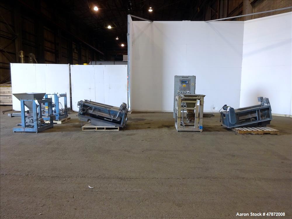 Used Brabender Loss-In-Weight (3) Component Feeding System. Consisting of (1) Brabender Screw feeder, model DDW-H33 (Missing hopper), (2) vibratory tray feeders, (3) weigh belt feeders, model 350G. I...