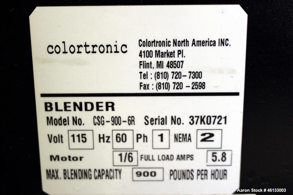 Used Colortronic 6 Component Gravimetric Slide Gate Blender, Model CSG-900-6R.