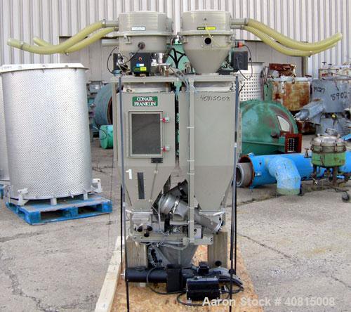 Used Conair 4 Color Blending System, Carbon Steel.  Each compartment has a top mounted vacuum loader.  Includes a Conair filter, 5 hp positive displacement blower, 1 stand, and a control panel.