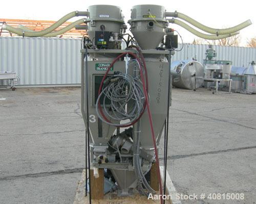 Used Conair 4 Color Blending System, Carbon Steel.  Each compartment has a top mounted vacuum loader.  Includes a Conair filter, 5 hp positive displacement blower, 1 stand, and a control panel.