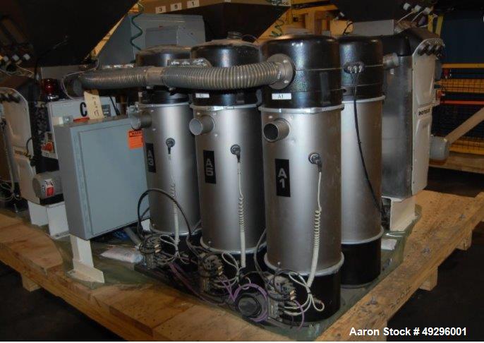 Used Doteco 6 Component Gravimetric Blending System, Model Grado, Type Q60, Serial #00004904. Includes (6) receivers, operator controls, previously installed on 5?, 250 hp 30/1 extruder. New 2010. Ra...
