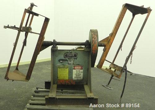 Used IMS Dual Drum Tumbler, Model TB-0355, Carbon Steel. Capacity (2) 55 gallon drums at 280 lbs per drum. Manually adjustable to accomodate 35 gallon drums. Driven by a 3 hp, 3/60/240/460 volt motor.