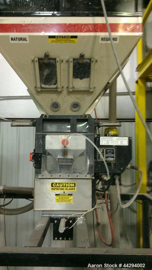 Used Maguire Products Weigh Scale Blender, Model WSB-140R, Carbon Steel. Maximum throughput 330-450 pounds an hour. Number of materials-4. Includes a Gaylord style stand. Built 2001.