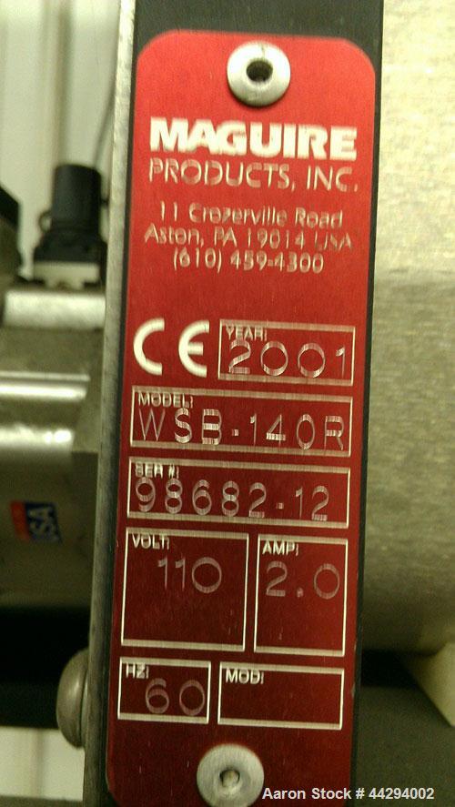 Used Maguire Products Weigh Scale Blender, Model WSB-140R, Carbon Steel. Maximum throughput 330-450 pounds an hour. Number of materials-4. Includes a Gaylord style stand. Built 2001.