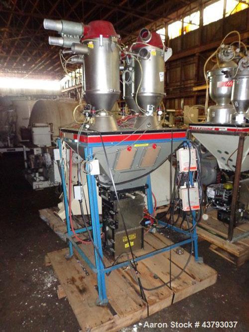 Used Maguire 4 material volumetric blender, model WSB 440T, rated up to 1450 lbs/hr, with Mould Tek pneumatic vacuum loaders, 1/6 HP 110 volt mixer motor, serial# 102135.14.
