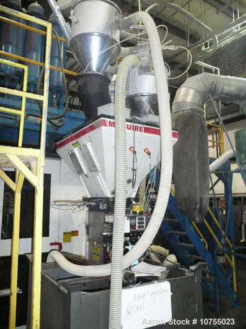Used Maguire Model WSB240F 4 Component Blender. Up to 900 lbs/hour, 4 slide gates, hopper material level sensors, hopper site glasses, Gaylord gravity discharge into approximate 30 cubic foot materia...