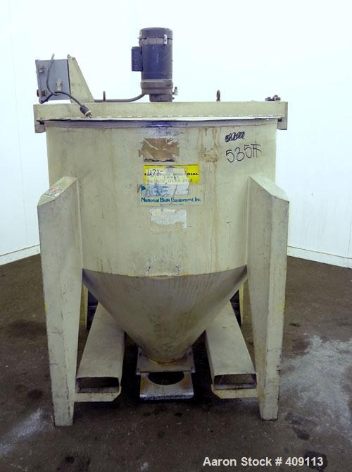 Used NBE Vertical Auger Mixer, Batch Capacity 350 Pounds, Approximate 10 Cubic Feet Capacity, Carbon Steel. 48" Diameter x 26" straight side x 36" coned bottom. (1) Internal screw driven by a 3/4hp, ...