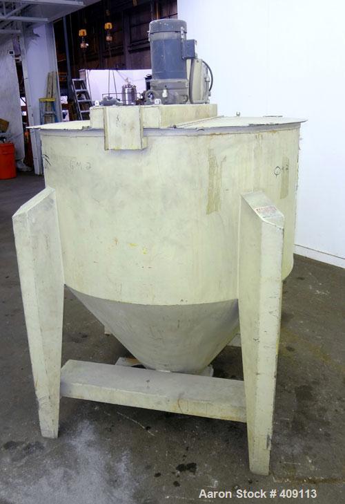Used NBE Vertical Auger Mixer, Batch Capacity 350 Pounds, Approximate 10 Cubic Feet Capacity, Carbon Steel. 48" Diameter x 26" straight side x 36" coned bottom. (1) Internal screw driven by a 3/4hp, ...