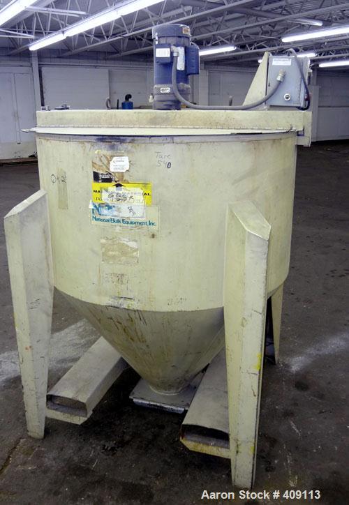 Used NBE Vertical Auger Mixer, Batch Capacity 350 Pounds, Approximate 10 Cubic Feet Capacity, Carbon Steel. 48" Diameter x 26" straight side x 36" coned bottom. (1) Internal screw driven by a 3/4hp, ...
