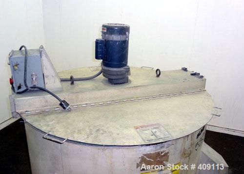 Used NBE Vertical Auger Mixer, Batch Capacity 350 Pounds, Approximate 10 Cubic Feet Capacity, Carbon Steel. 48" Diameter x 26" straight side x 36" coned bottom. (1) Internal screw driven by a 3/4hp, ...