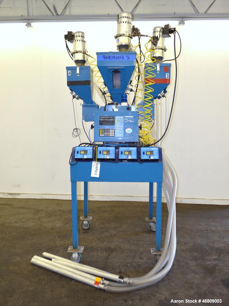 Used Novatec 4 Component NovaBlend 600 Gravimetric Blender System, 600 Pounds Per Hour Capacity. Consists of: (4) Compartments, (4) Novatec vacuum loaders, model VL5, (4) vacuum loader controllers, (...