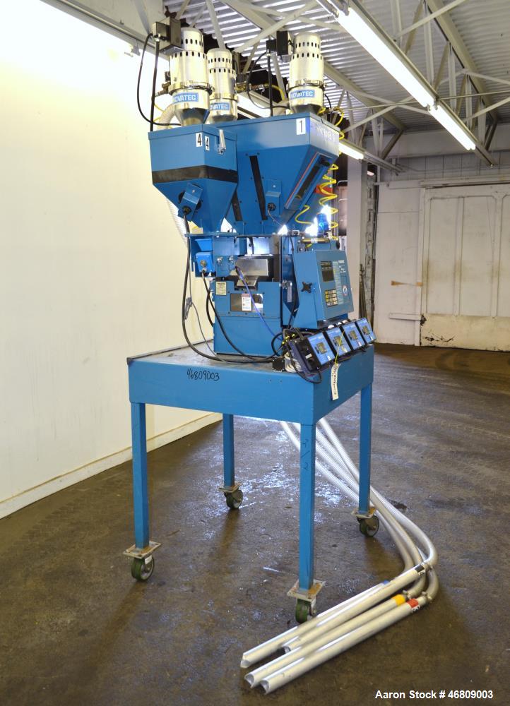 Used Novatec 4 Component NovaBlend 600 Gravimetric Blender System, 600 Pounds Per Hour Capacity. Consists of: (4) Compartments, (4) Novatec vacuum loaders, model VL5, (4) vacuum loader controllers, (...