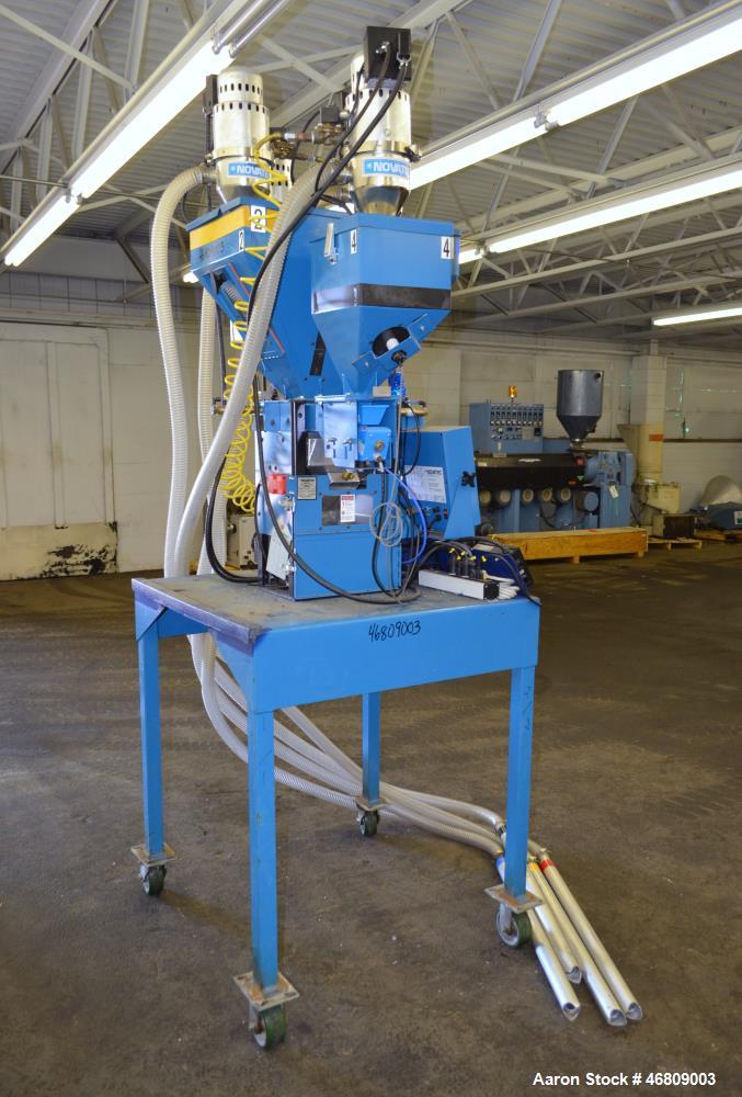 Used Novatec 4 Component NovaBlend 600 Gravimetric Blender System, 600 Pounds Per Hour Capacity. Consists of: (4) Compartments, (4) Novatec vacuum loaders, model VL5, (4) vacuum loader controllers, (...
