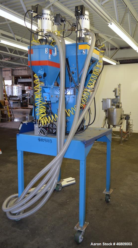Used Novatec 4 Component NovaBlend 600 Gravimetric Blender System, 600 Pounds Per Hour Capacity. Consists of: (4) Compartments, (4) Novatec vacuum loaders, model VL5, (4) vacuum loader controllers, (...