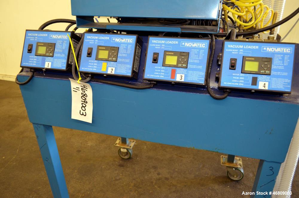 Used Novatec 4 Component NovaBlend 600 Gravimetric Blender System, 600 Pounds Per Hour Capacity. Consists of: (4) Compartments, (4) Novatec vacuum loaders, model VL5, (4) vacuum loader controllers, (...
