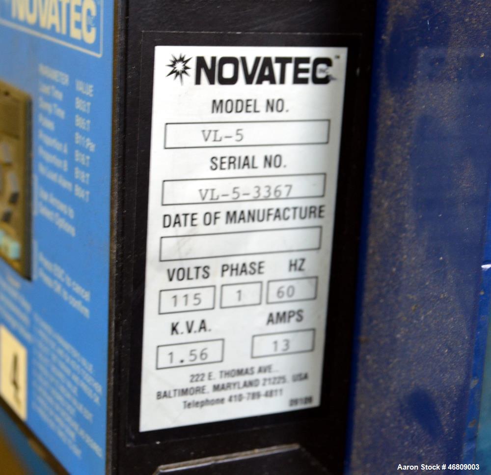 Used Novatec 4 Component NovaBlend 600 Gravimetric Blender System, 600 Pounds Per Hour Capacity. Consists of: (4) Compartments, (4) Novatec vacuum loaders, model VL5, (4) vacuum loader controllers, (...
