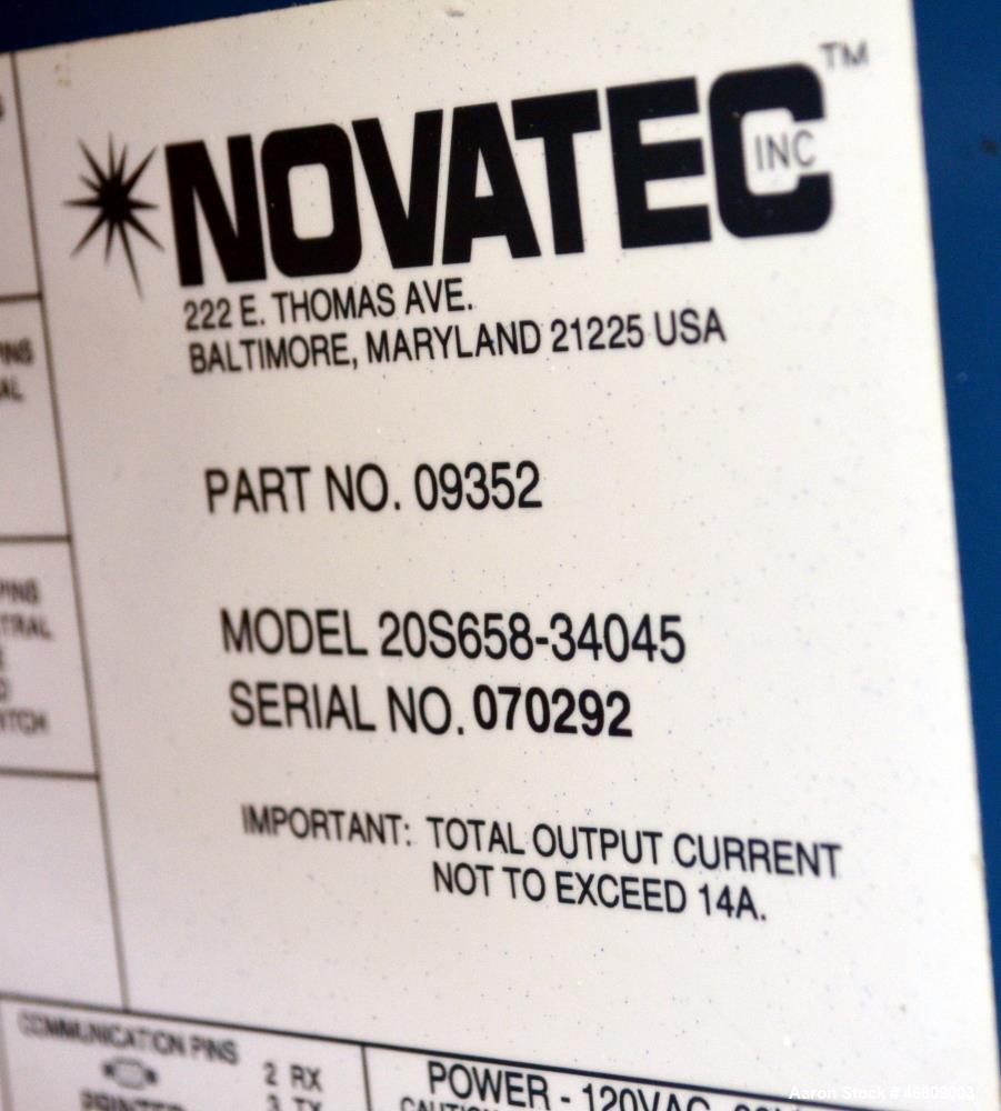 Used Novatec 4 Component NovaBlend 600 Gravimetric Blender System, 600 Pounds Per Hour Capacity. Consists of: (4) Compartments, (4) Novatec vacuum loaders, model VL5, (4) vacuum loader controllers, (...