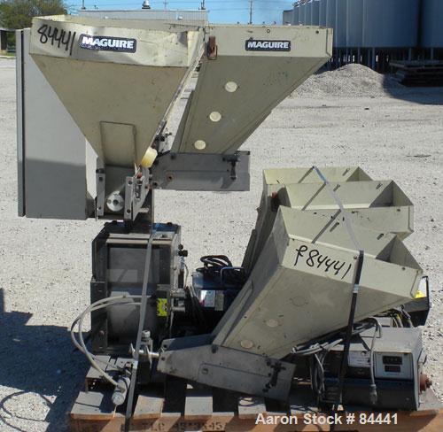 Used NuCon Systems Incorporated 3 Color Blending/Feeding System Consisting Of: (3) 16" x 16" Maguire hoppers with auger assemblies; (1) Maguire model MPM-18 pre-mixer rated up to 1,500 LB/HR, driven ...