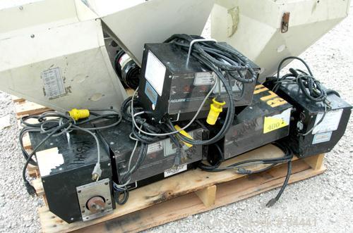 Used NuCon Systems Incorporated 3 Color Blending/Feeding System Consisting Of: (3) 16" x 16" Maguire hoppers with auger assemblies; (1) Maguire model MPM-18 pre-mixer rated up to 1,500 LB/HR, driven ...