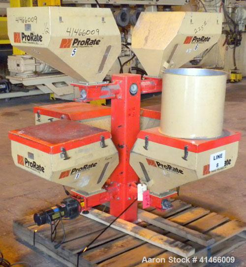 Used Premier Pneumatics Pro Rate 6 Component Feed System. (6) 17" x 17" feed hoppers. Includes (2) vacuum loaders, (4) 1/4 hp DC drives, and digital controls. Unitized on a carbon steel pole.
