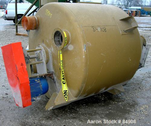 USED: Royal vertical screw mixer, approx 2000 liter capacity, carbon steel. Approx 60" diameter x 44" straight side x 48" coned bottom. Approx 6" diameter vertical screw, driven by a 3 kw, 3/60/575 v...