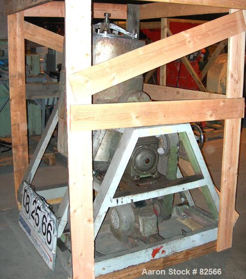 USED: Shinheung tumble mixer, model SHM. 70 gallon (9.3 cu ft) total capacity, 304 stainless steel. 24" diameter x 35" straight side x 12" coned bottom. Flat top with a 15" manway with cover, 4" cent...