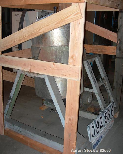 USED: Shinheung tumble mixer, model SHM. 70 gallon (9.3 cu ft) total capacity, 304 stainless steel. 24" diameter x 35" straight side x 12" coned bottom. Flat top with a 15" manway with cover, 4" cent...
