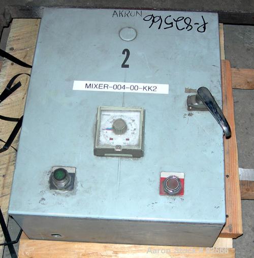 USED: Shinheung tumble mixer, model SHM. 70 gallon (9.3 cu ft) total capacity, 304 stainless steel. 24" diameter x 35" straight side x 12" coned bottom. Flat top with a 15" manway with cover, 4" cent...