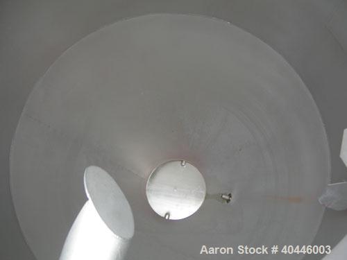 Used Vac-U-Max Hopper, 20 Cubic Feet, Model 105151, 304 Stainless Steel, Vertical. 36" diameter x 18" straight side x 23" coned bottom. 23" top opening with cover, 4 1/2" side inlet, approximate 10" ...