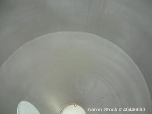 Used Vac-U-Max Hopper, 20 Cubic Feet, Model 105151, 304 Stainless Steel, Vertical. 36" diameter x 18" straight side x 23" coned bottom. 23" top opening with cover, 4 1/2" side inlet, approximate 10" ...