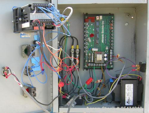 Used Hose Reinforcement Station.  (2) 6 can stations.  Both driven by a 2 hp, 180 volt, 2500 rpm DC motor.  Includes a control panel.  Mounted on a frame.