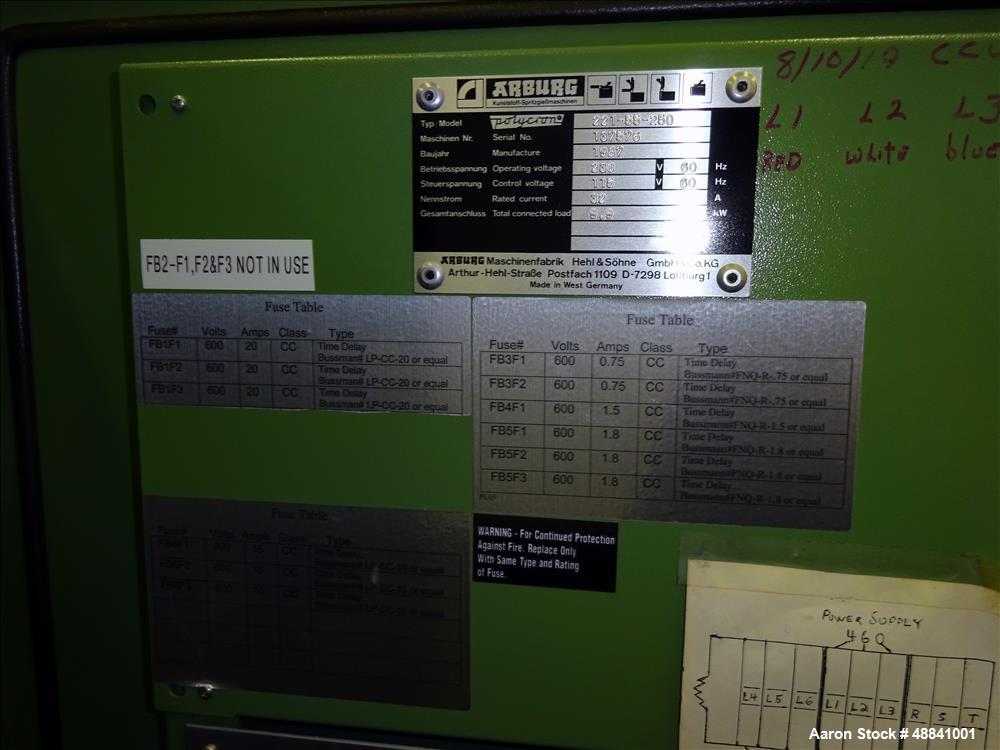 Used Arburg Allrounder Injection Mold Machine, Model 221-55-250
