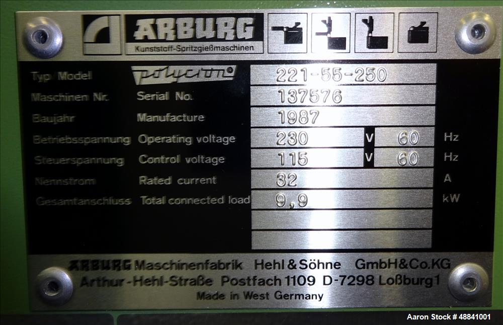 Used Arburg Allrounder Injection Mold Machine, Model 221-55-250