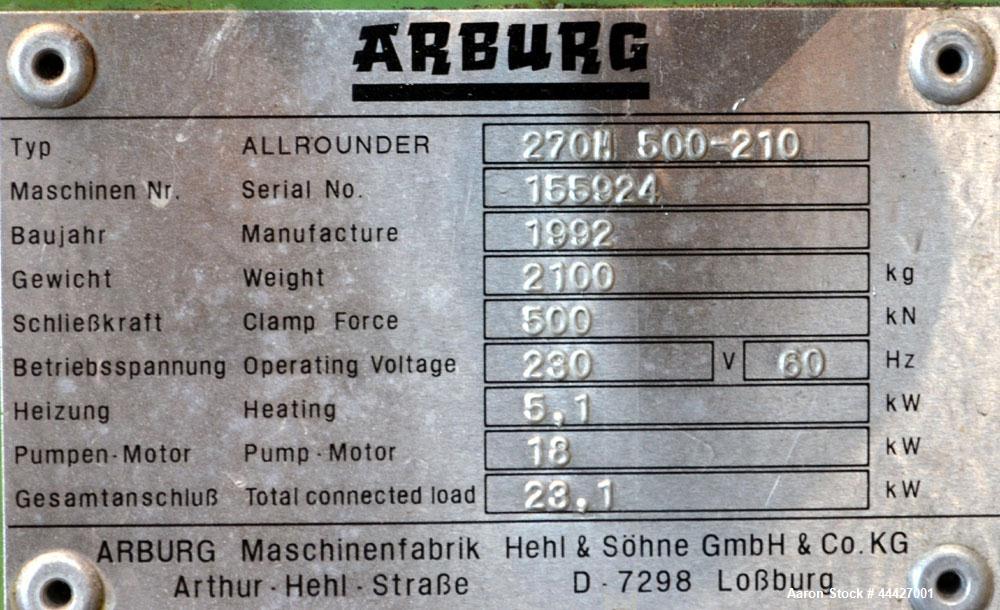 Used Arburg Allrounder Injection Mold Machine, Model 270M 500-210