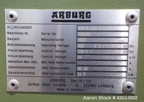 Used Arburg Allrounder Injection Mold Machine, model 370 M 800-225, 81.5 ton (800 Kn) clamping force. Approximate 4.27 ounce shot. Opening stroke maximum 500mm (19.6’’), mould installation height min...