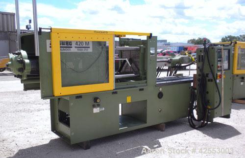 Used Arburg Allrounder Injection Mold Machine, model 420 M 1000-250, 101.9 ton (1000 Kn) clamping force. Approximate 4.27 ounce shot. Opening stroke maximum 500mm (19.6’’), mould installation height ...