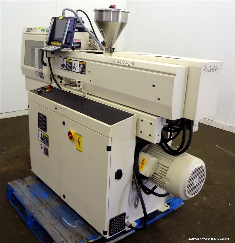 Used Boy Injection Molder, Model 12M. Approximate 13 tons. 160 BAR. Distance Between Tie Bars 259mm. Tie Bar Diameter 35mm. Maximum Plate Distance 300mm. Minimum Plate Distance 100mm. Screw Diameter ...